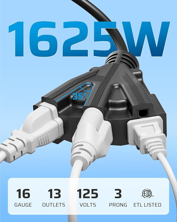 DEWENWILS 15FT Outdoor Extension Cord, Tri-Tap Extension Cord Splitter - Image 2
