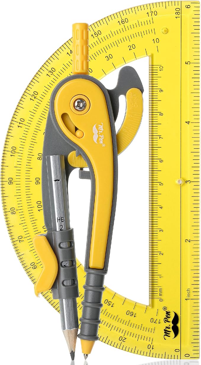 Mr. Pen- Geometry Compass and Protractor Set, 6 Inch Compass, 6 Inch Protractor by MrPen