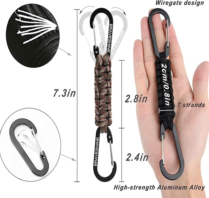 BRAVESHINE Paracord Keychain Carabiner Clip, D Ring Lanyard Hanger Stroller Hook - Image 5
