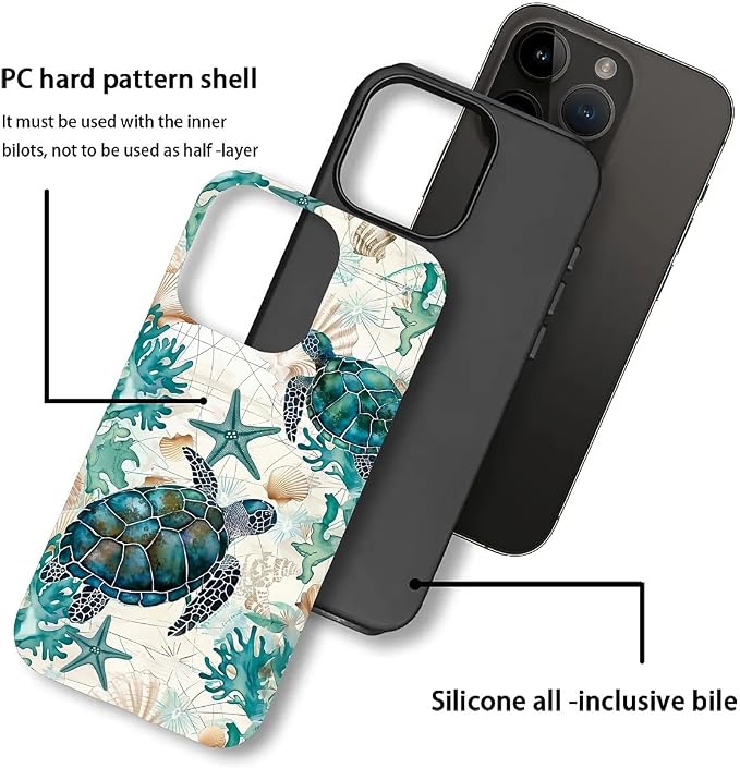 for iPhone 12/12 Pro Case, HH2 Ocean Sea Turtle Nautical Map Hybrid 2 Layer - Image 3