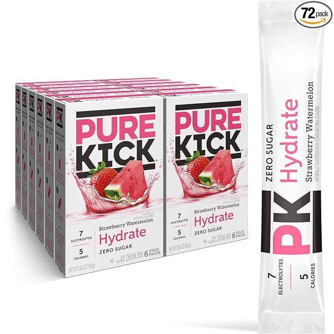 Pure Kick Hydration Singles To Go Drink Mix, Strawberry Watermelon, Includes 12 by PureKick