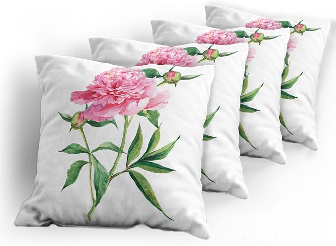 Ambesonne Watercolor Flower Throw Pillow Cushion Case Pack of 4, Vintage Peony - Image 4