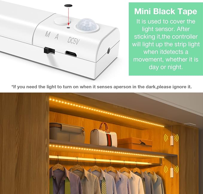 WOBANE Dual Motion Sensor Under Bed Lights, Rechargeable 16.4ft LED Light Strip - Image 4