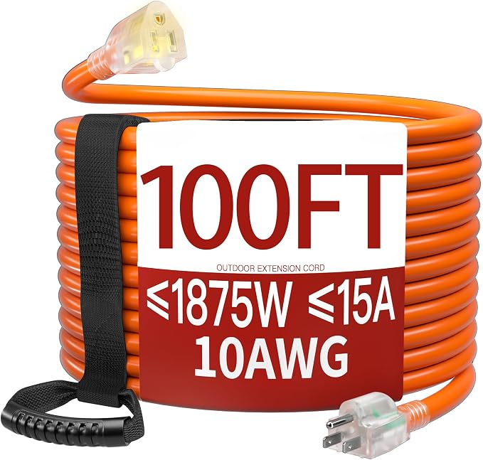 100 FT 10 Gauge Extension Cord Outdoor, Heavy Duty Weatherproof & Flame by Skrizcable