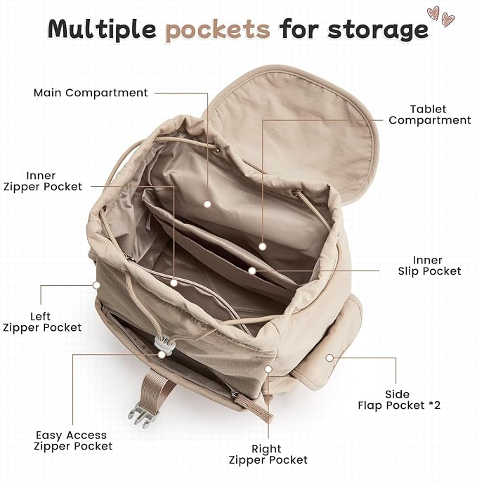 G4Free Small Backpack for Women, Nylon Casual Daypack for Work Travel Campus - Image 7