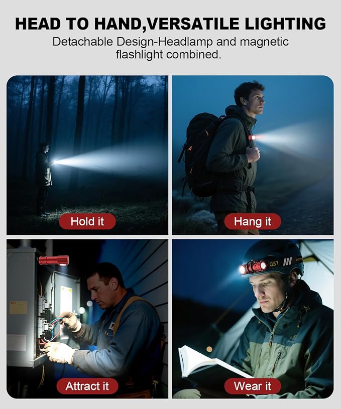 2 in 1 Detachable Flashlight & Headband, LED Rechargeable Headlamp - Image 2