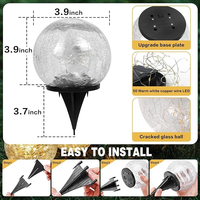 SyouHome Solar Garden Lights Outdoor Waterproof, 4 Pack 30 LEDs Cracked Glass - Image 5