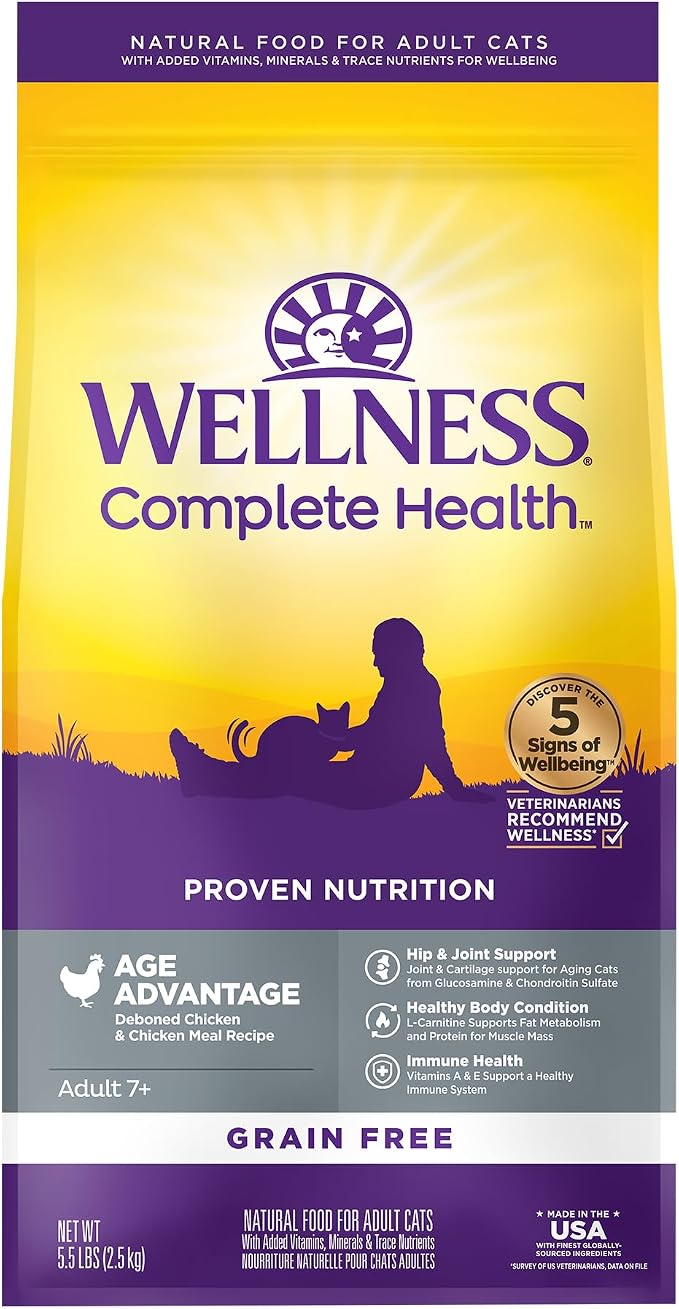 Wellness Complete Health Senior Dry Cat Food, Grain Free Kibble, Chicken Recipe by WellnessNaturalPetFood