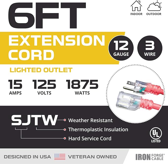 Iron Forge Cable 6 ft Lighted Outdoor Extension Cord - Image 2