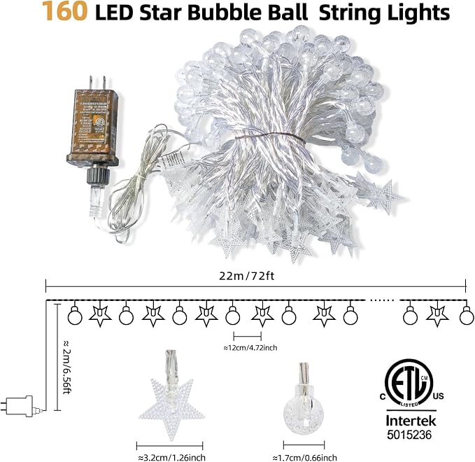 Crystal Globe & Star String Lights Plug in - 72 FT 160 LED Star Fairy String - Image 2