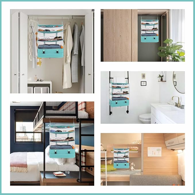 Surblue Hanging Closet Storage Bag Collapsible 3-Shelf Washable Oxford Fabric - Image 7