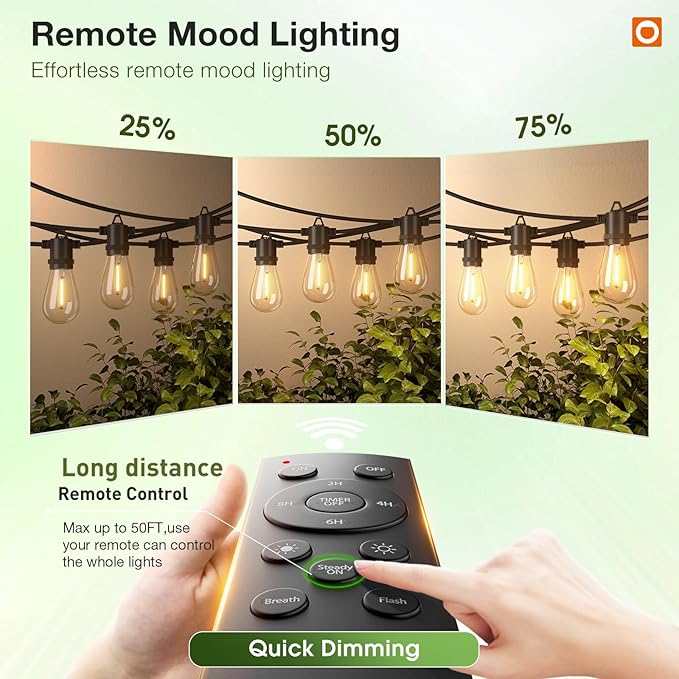 addlon 100FT LED Outdoor String Lights, Remote Dimmable Patio Lights - Image 3
