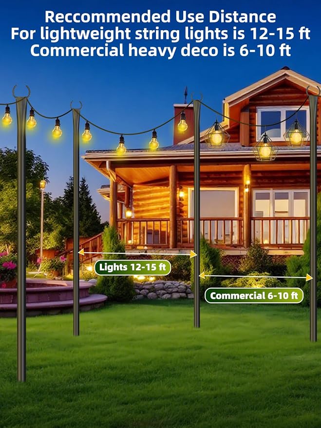 String Light Poles for Outside 4 Pack, 10ft Metal Outdoor String Light Poles - Image 5
