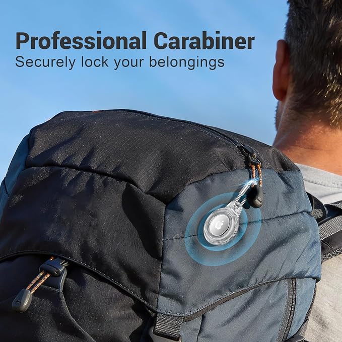 AirTag Holder with 304 Carabiner, 4 Pack IPX8 Waterproof Shockproof PC Hard Case - Image 6