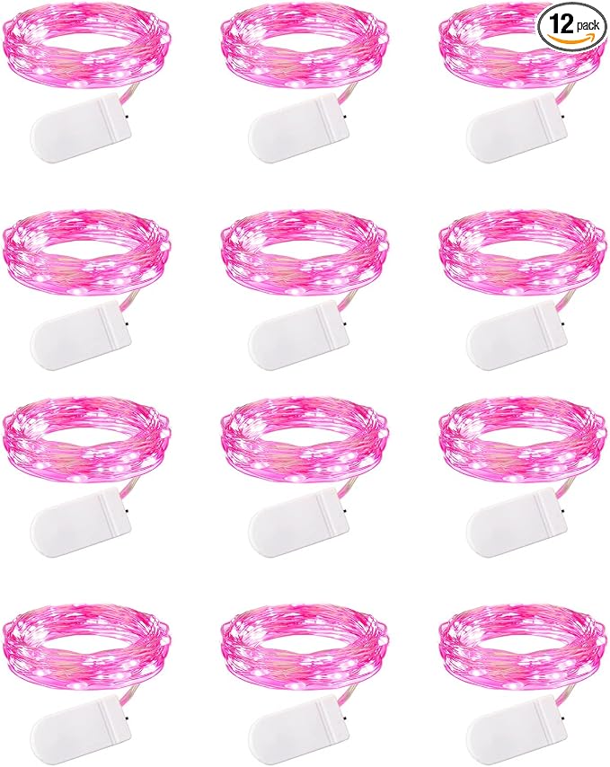 Brightown Valentine's Day 12 Pack Pink Led Fairy Lights Battery Operated String by Brightown