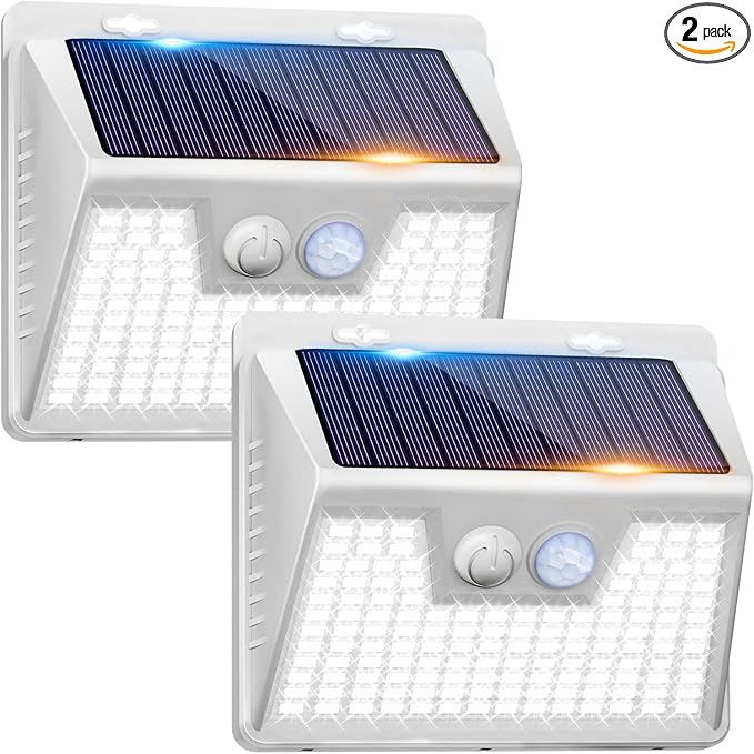 Peasur Solar Powered Lights Outdoor Motion Sensor, 2 Pack 140 LED Fence Light by Peasur