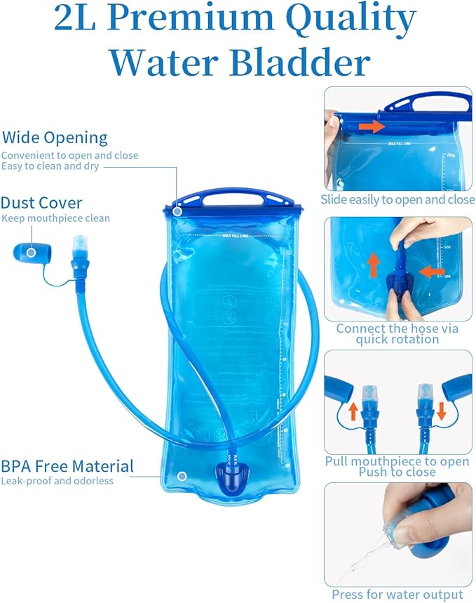 Hydration Backpack with 2L Water Bladder, Hiking Water Backpack - Image 4