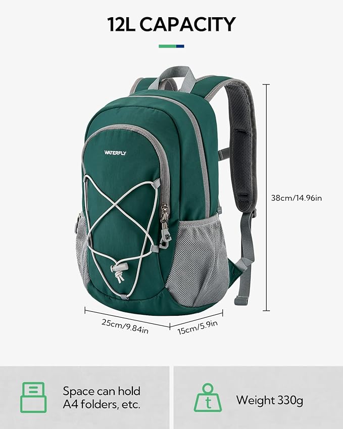 WATERFLY 12L Small Hiking Backpack: Day Pack Lightweight Travel Bag Camping - Image 2