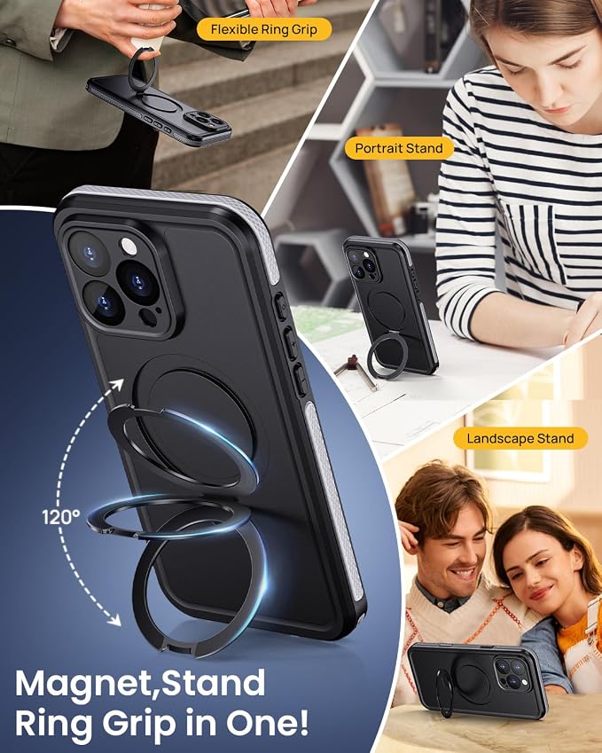 Lanhiem Magnetic for iPhone 16 Pro Max Waterproof Case, Dustproof Case Built-in - Image 4