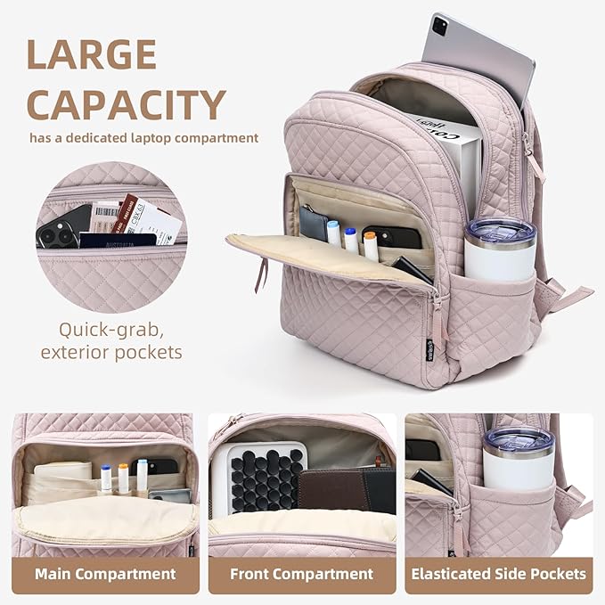 Backpack for Women, College Backpack, Quilted Casual Daypack, Waterproof - Image 5