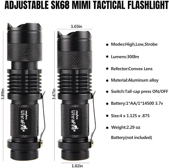 ULTRAFIRE 3 Pack Mini Flashlights Focus Adjustable SK68 Single Mode Tactical - Image 7