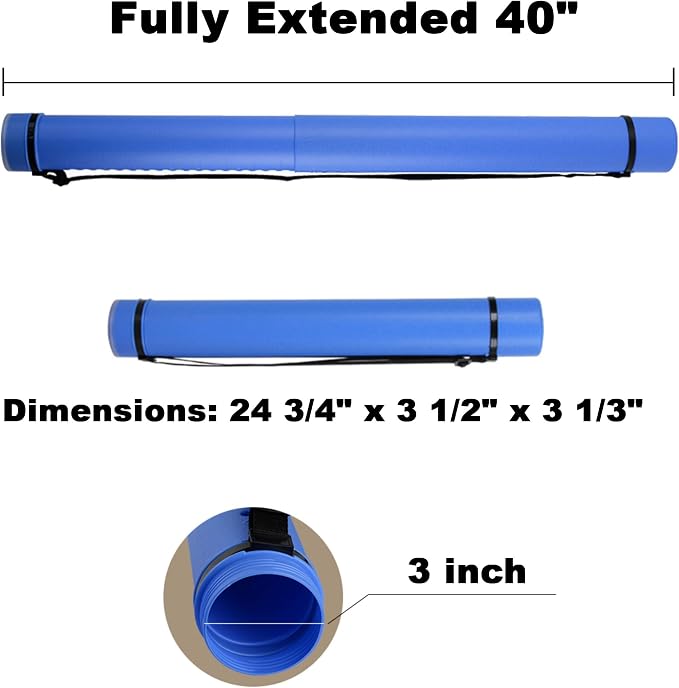 2-Pack Extendable Poster Tubes Expand from 24.5” to 40” - Image 2