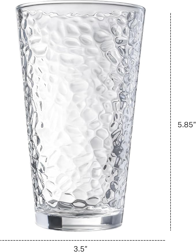 Set of 10 Hammered Glass Cups, 16oz. Dishwasher Safe Cocktail Drinking Glasses - Image 7