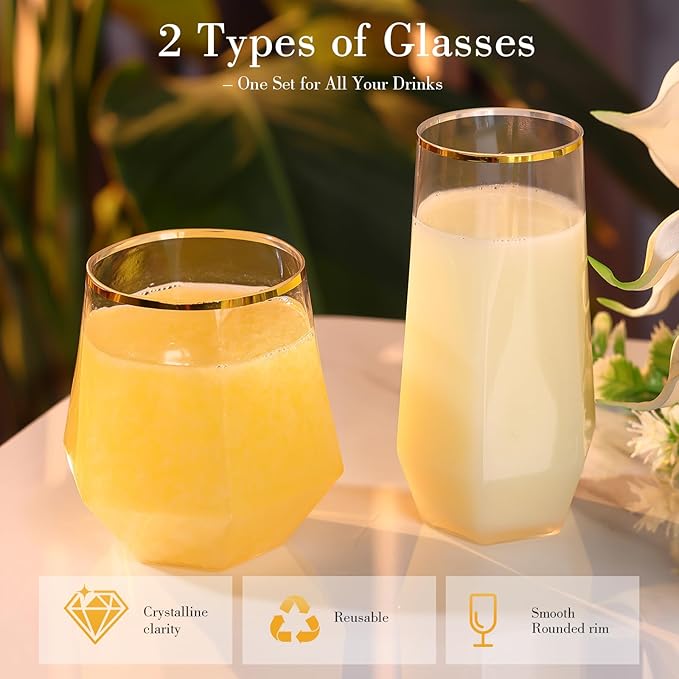 48 Pack Plastic Glasses – 24 x 9oz Stemless Champagne Flutes & 24 x 12oz - Image 4
