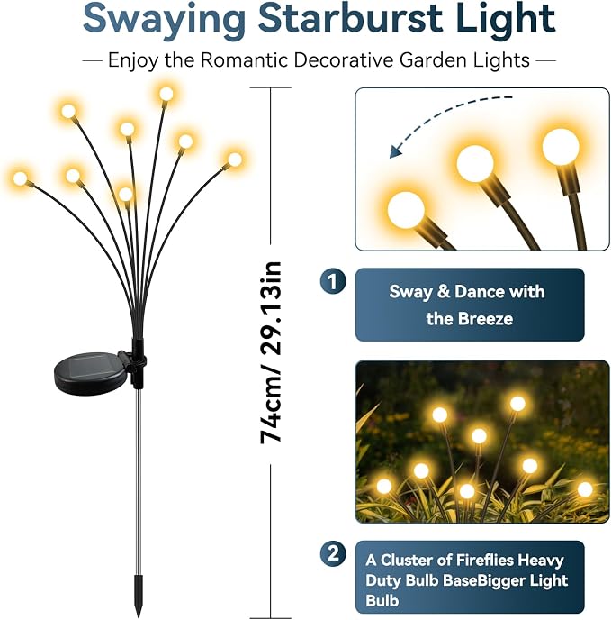 Slyuexu Solar Garden Lights Outdoor Waterproof, 2 Pack 16 LED Swaying Firefly - Image 2