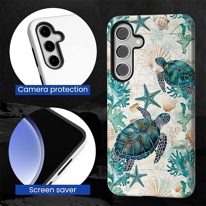 for Samsung Galaxy S25 Plus Case, HL2 Ocean Sea Turtle Nautical Map Hybrid 2 - Image 4