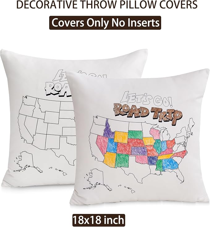 Let's go a Road Trip USA Map Coloring Pillowcase - Image 5