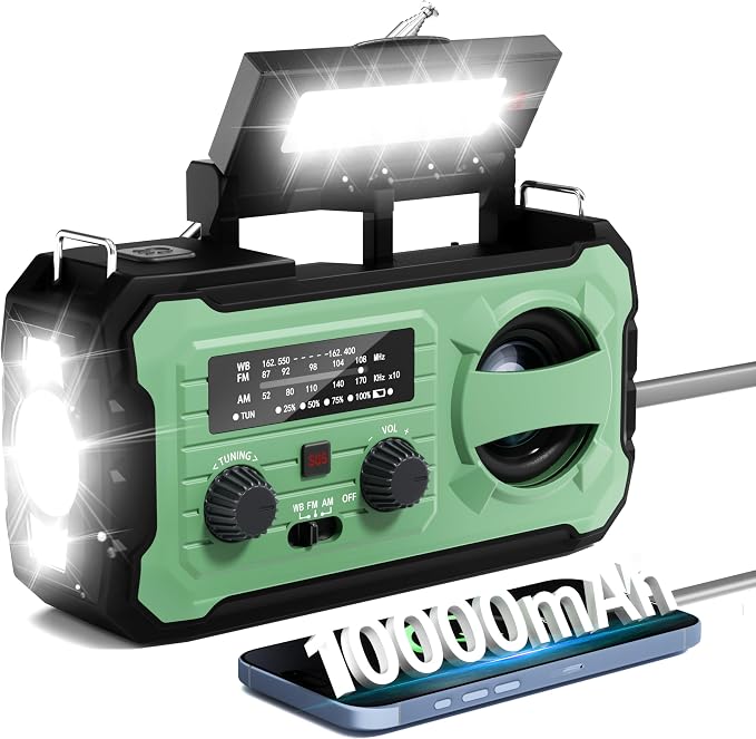 Hand Crank Emergency Radio, 10000mAh Weather Radio by Pristar