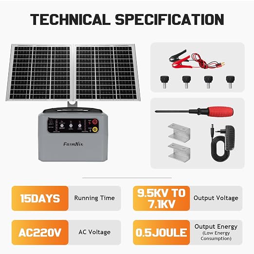 30 Miles/48km Solar Electric Fence Charger, 15W Solar Powered Fencer - Image 6