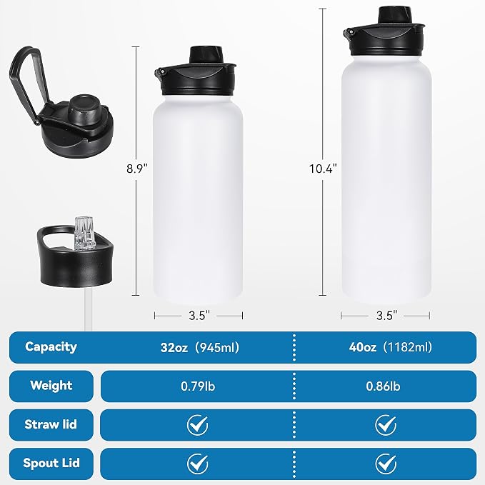 VEGOND 40 oz Insulated Water Bottle Bulk Stainless Steel Metal Water Bottles - Image 4
