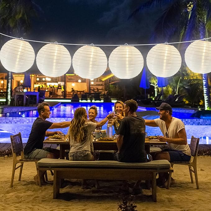 Lantern String Lights Outdoor, 27.5FT White Lantern String Lights Plug in - Image 2