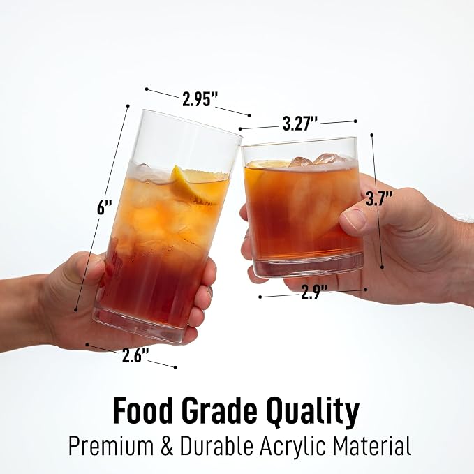 Zulay Kitchen Plastic Drinking Glasses – Mixed 16oz & 12oz Acrylic Shatterproof - Image 4
