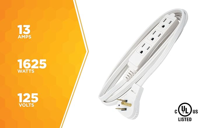 Woods Slimline Indoor Flat Extension Cord, 8 Ft, 16 Gauge Right Angle Plug - Image 5