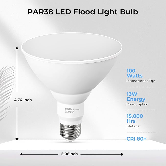 GvvooHome 10 Pack PAR38 LED Flood Light Bulbs Outdoor, 100W Equivalent - Image 2