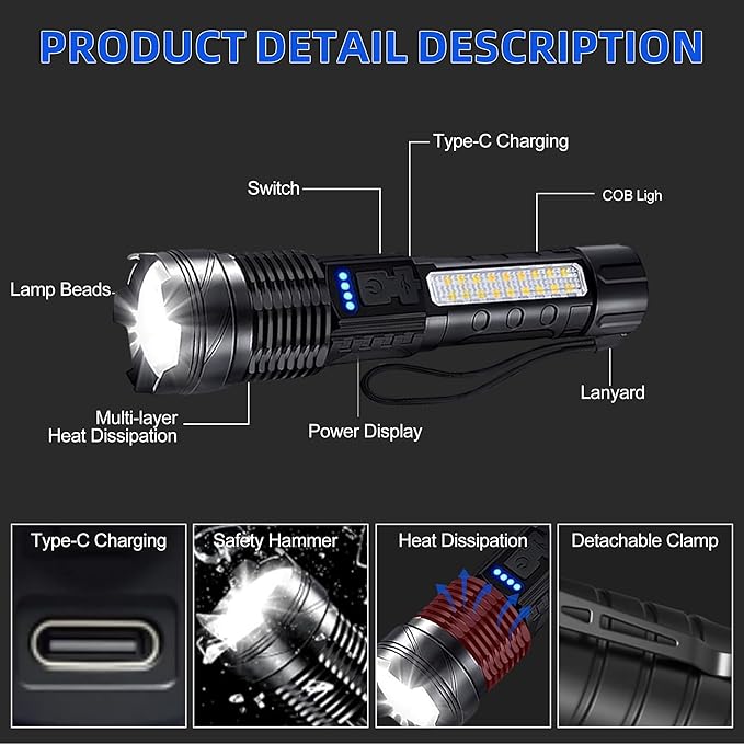 Rechargeable Flashlights High Lumens, 7Mode LED Flashlight Rechargeable - Image 5