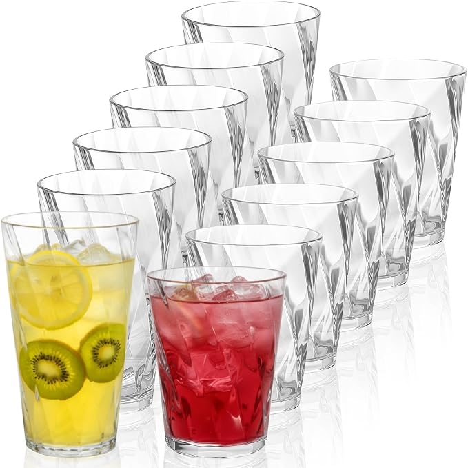 LemonRoad 12 Pack Reusable Plastic Drinking Glasses Set - 20oz & 13.5oz by Unknown