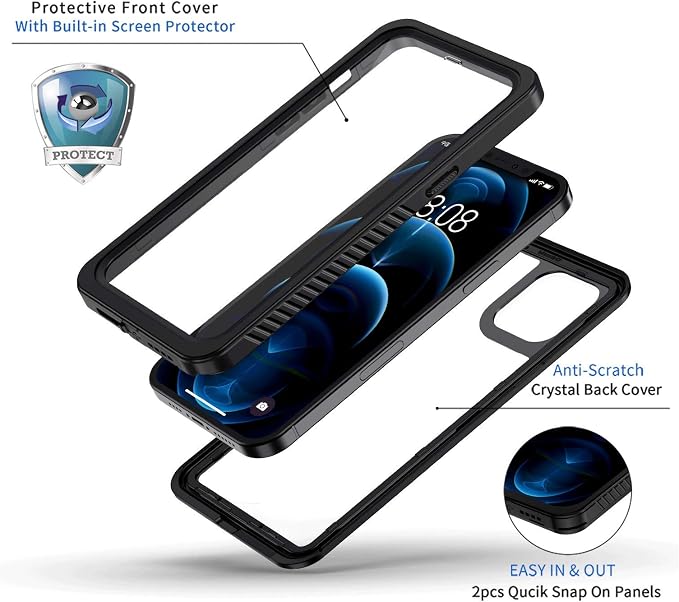 Lanhiem for iPhone 12 Case, Waterproof Dustproof Shockproof Case - Image 2