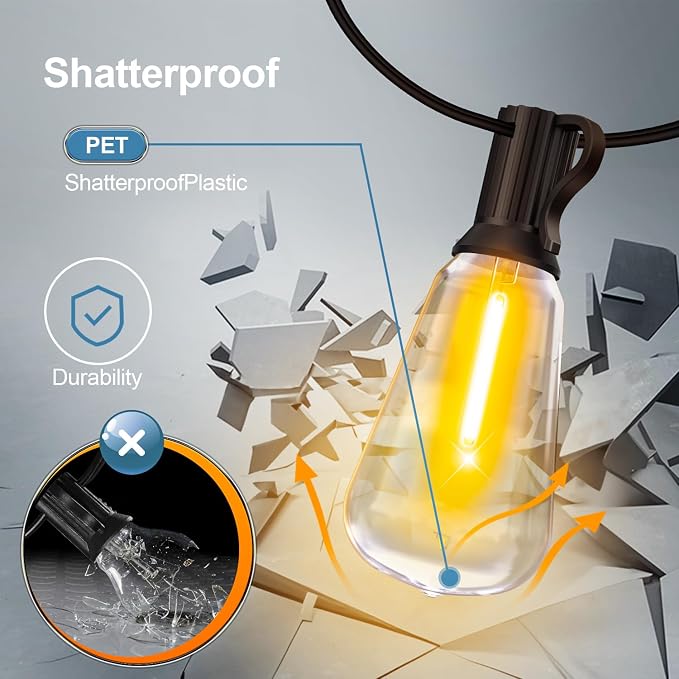 MGVIH Outdoor String Led Patio Lights - 50Ft 15M Outside Waterproof Light ST38 - Image 2