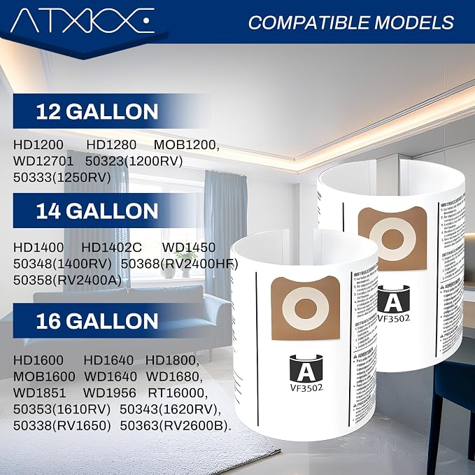 8 Pack VF3502 Vacuum Bags Fit For Rigid 12 to 16 Gallon Wet Dry Vacuum WD1950 - Image 3