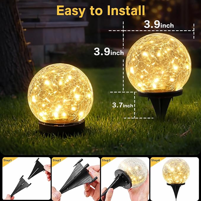 SyouHome Solar Garden Lights Outdoor Waterproof, 6 Pack LEDs Cracked Glass Ball - Image 6