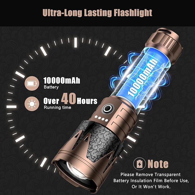 SKYFIRE Rechargeable Flashlight, 5000 Super Bright Tactical Flashlights High - Image 4