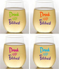 Wine-Oh! Set of 4 Shatterproof Designer 16 oz Plastic Wine Glasses MADE in the by Unknown