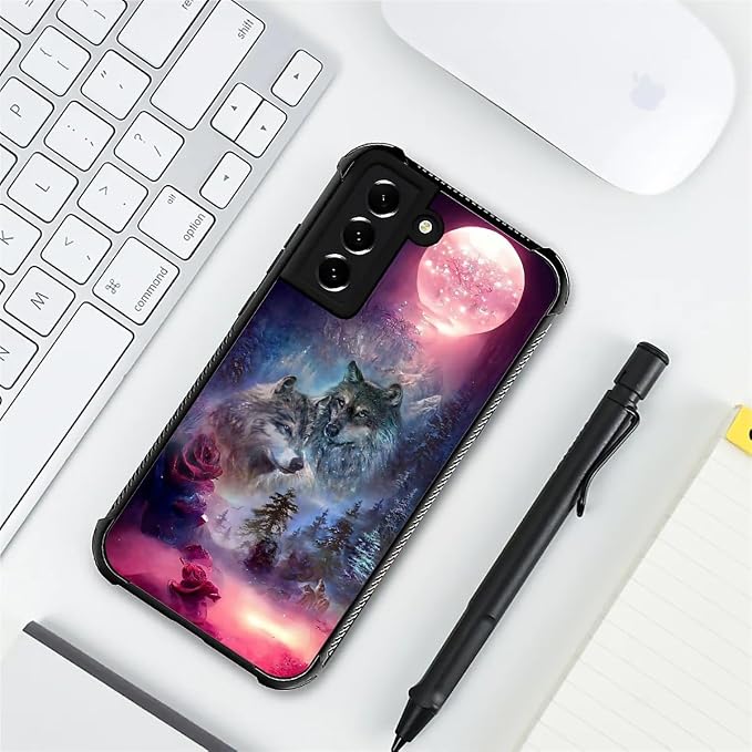 for Samsung Galaxy S22 Case, Star Two Wolfs Howling Pattern Graphic Design Girl - Image 7