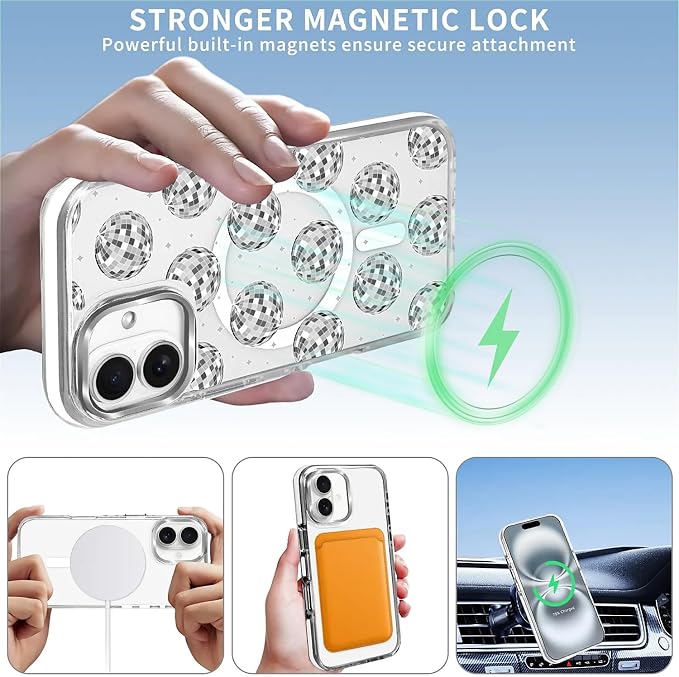 Case for iPhone 16 Plus, Disco Ball Grayish White Phone Case Design，for Women - Image 3