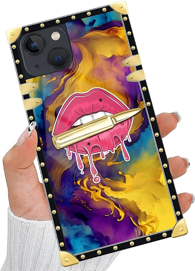 Compatible with iPhone 15 Case, Cool Corlorful Lip Marble Luxury Golden - Image 5