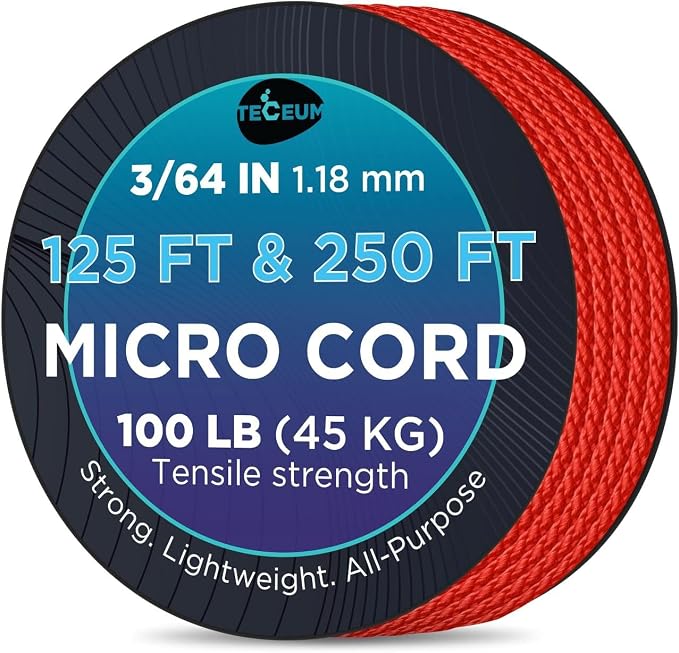 TECEUM Micro Paracord – 1.18 mm X 125 ft – Micro Utility Cord – Thin Braided by TECEUM